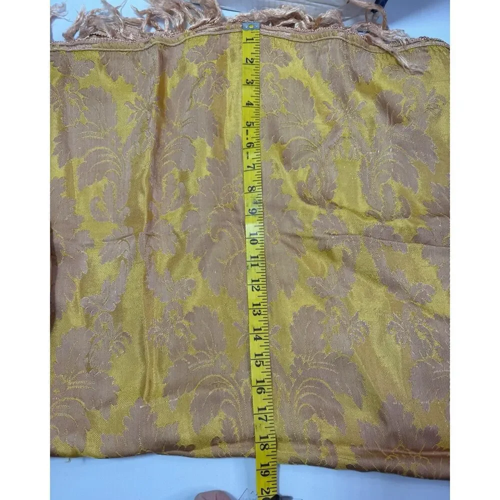 Antique Brocade Fringed Floral Piano Scarf Shawl Silk Tapestry Pink Yellow VTG_6
